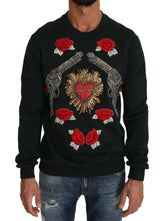 Dolce & Gabbana Green Crystal Heart Roses Gun Sweater - Sweaters