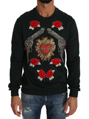 Dolce & Gabbana Green Crystal Heart Roses Gun Sweater - Sweaters