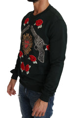 Dolce & Gabbana Green Crystal Heart Roses Gun Sweater - Sweaters