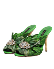 Dolce & Gabbana Green Crystal Slides KEIRA Sandal Shoes - EU37.5/US7 - Sandals