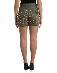 Dolce & Gabbana Green Embellished Cotton High Waist Hot Pants Shorts - IT40|S - Short Trousers