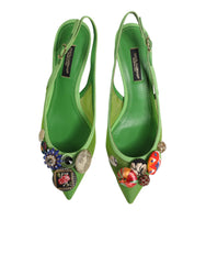 Dolce & Gabbana Green Embellished Heels Slingbacks Shoes - EU35/US4.5