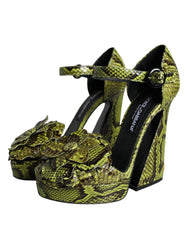 Dolce & Gabbana Green Exotic Leather Ankle Strap Heels Sandals Shoes - EU39/US8.5 - Sandals