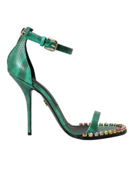 Dolce & Gabbana Green Exotic Leather Crystal Sandals Shoes - EU39/US8.5 - Sandals