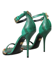 Dolce & Gabbana Green Exotic Leather Crystal Sandals Shoes - EU39/US8.5 - Sandals