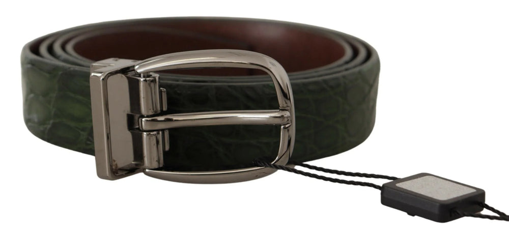 Dolce & Gabbana Green Exotic Leather Silver Buckle Belt - 95 cm / 38 Inches - Belts