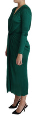 Dolce & Gabbana Green Fitted Silhouette Midi Viscose Dress - IT36 | XS - Dresses