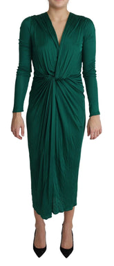 Dolce & Gabbana Green Fitted Silhouette Midi Viscose Dress - IT36 | XS - Dresses