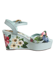 Dolce & Gabbana Green Floral Ankle Strap Wedge Sandals Shoes