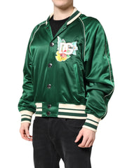 Dolce & Gabbana Green Floral DG Logo Full Zip Bomber Jacket - Bomber Jackets