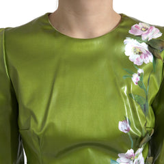 Dolce & Gabbana Green Floral Embellished Sheath Midi Dress - IT40|S - Dresses