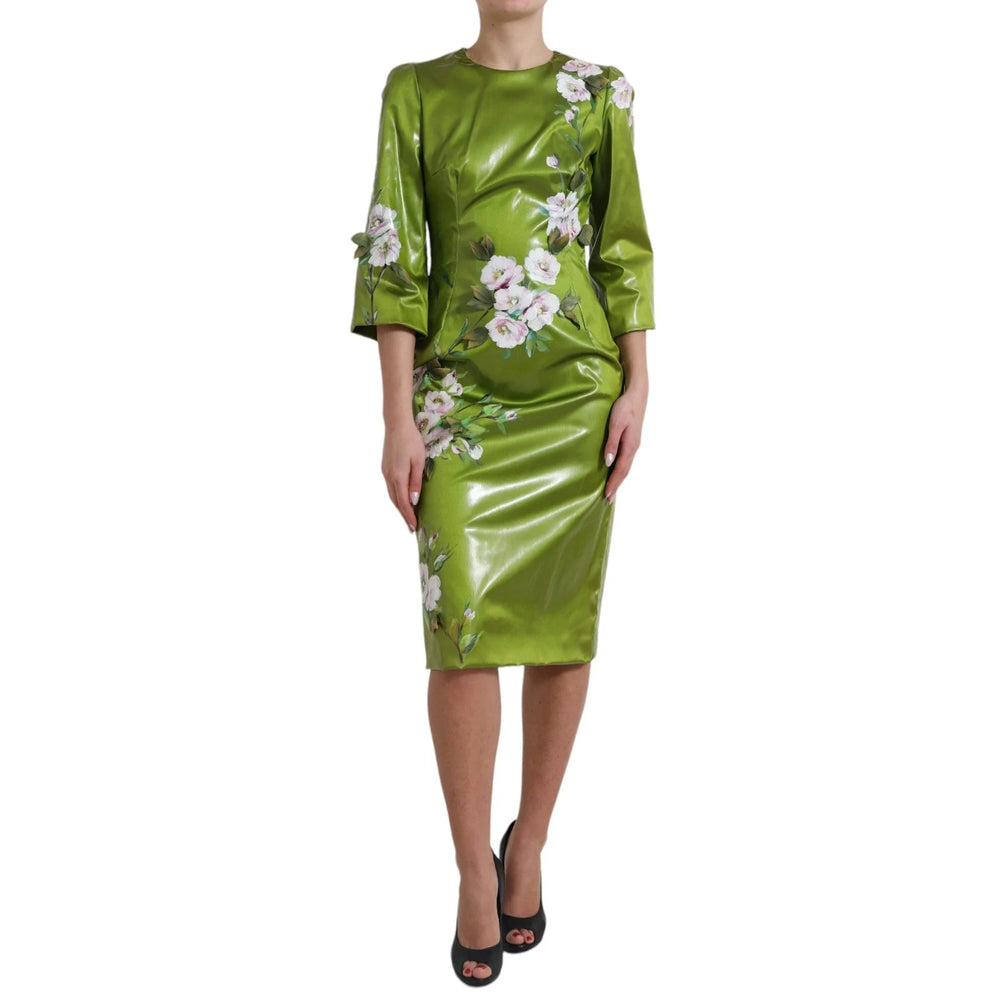 Dolce & Gabbana Green Floral Embellished Sheath Midi Dress - IT40|S - Dresses