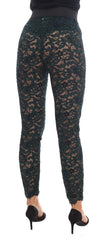 Dolce & Gabbana Green Floral Lace Leggings Pants - IT38|XS - Leggings