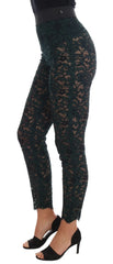 Dolce & Gabbana Green Floral Lace Leggings Pants - IT38|XS - Leggings