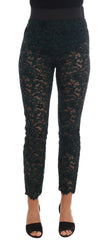 Dolce & Gabbana Green Floral Lace Leggings Pants - IT38|XS - Leggings