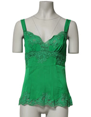 Dolce & Gabbana Green Floral Lace Tank Lingerie Top Underwear - Camisoles