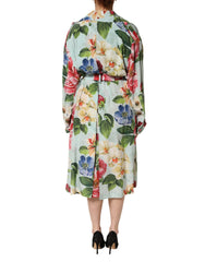 Dolce & Gabbana Green Floral Silk Wrap Midi Long Sleeve Dress - IT42|M