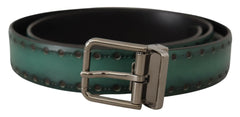 Dolce & Gabbana Green Giotto Leather Silver Metal Buckle Belt - 90 cm / 36 Inches - Belts