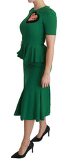 Dolce & Gabbana Green Heart Patch Mermaid Midi Viscose Dress - Dresses
