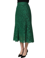 Dolce & Gabbana Green Lace High Waist Mermaid Midi Skirt - IT46|XL