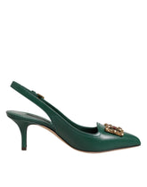 Dolce & Gabbana Green Leather AMORE Heels Slingbacks Shoes - EU35/US4.5 - Heels