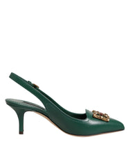 Dolce & Gabbana Green Leather AMORE Heels Slingbacks Shoes - EU35/US4.5 - Heels