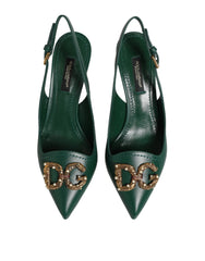 Dolce & Gabbana Green Leather AMORE Heels Slingbacks Shoes - EU35/US4.5 - Heels