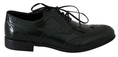 Dolce & Gabbana Green Leather Broque Oxford Wingtip Shoes - EU35/US4.5 - Flats
