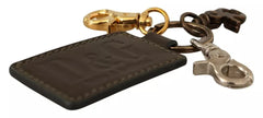 Dolce & Gabbana Green Leather D&G Logo Metal Ring Hook Keyring Keychain - Keychains