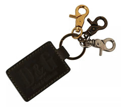 Dolce & Gabbana Green Leather D&G Logo Metal Ring Hook Keyring Keychain - Keychains