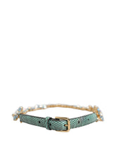 Dolce & Gabbana Green Leather Daisy Crystal Embellished Waist Belt - Belts