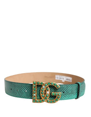 Dolce & Gabbana Green Leather DG Logo Embellished Buckle Belt - 75 cm / 30 Inches