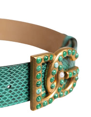 Dolce & Gabbana Green Leather DG Logo Embellished Buckle Belt - 75 cm / 30 Inches