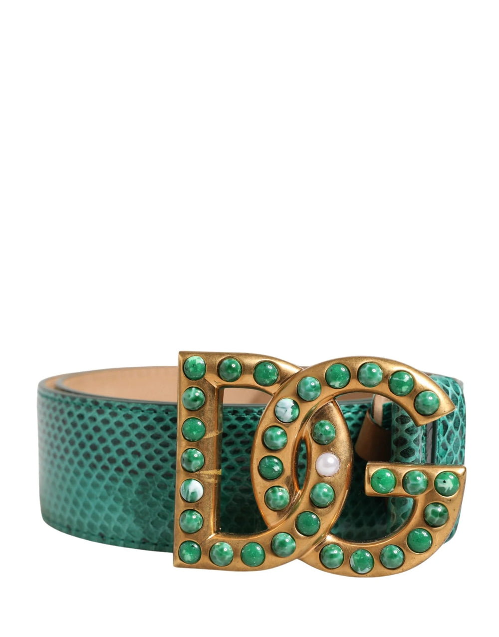 Dolce & Gabbana Green Leather DG Logo Embellished Buckle Belt - 75 cm / 30 Inches