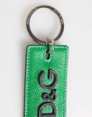 Dolce & Gabbana Green Leather Logo Metal Ring Keychain Holder Men Keyring - Keychains