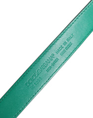 Dolce & Gabbana Green Leather Logo Metal Waist Buckle Belt - 85 cm / 34 Inches - Belts