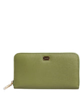 Dolce & Gabbana Green Leather Logo Plaque Zip Around Continenta Wallet