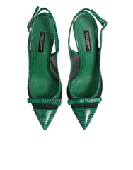 Dolce & Gabbana Green Leather Mesh Heels Slingback Shoes - EU36/US5.5