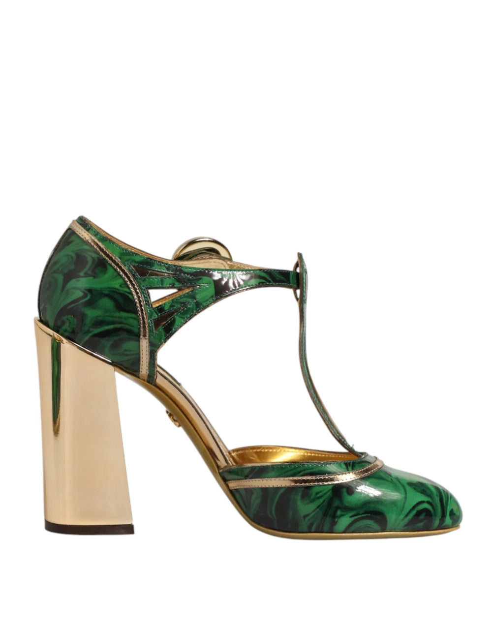 Dolce & Gabbana Green Leather T-STRAPS Heels Sandals Shoes - EU40/US9.5