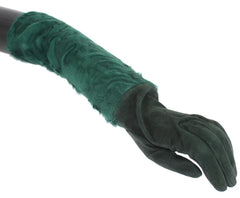 Dolce & Gabbana Green Leather Xiangao Fur Elbow Gloves - 8|M