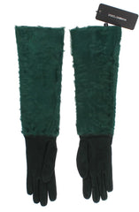 Dolce & Gabbana Green Leather Xiangao Fur Elbow Gloves - 8|M - Gloves & Mittens