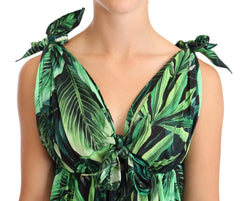 Dolce & Gabbana Green Leaves Print Cotton Flared Mini Dress - IT38|XS - Dresses