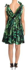 Dolce & Gabbana Green Leaves Print Cotton Flared Mini Dress - IT38|XS - Dresses