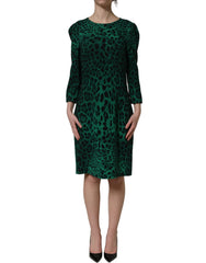 Dolce & Gabbana Green Leopard Print Silk Knee Length Dress - IT42|M