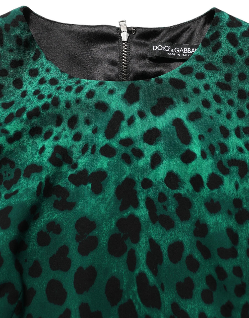 Dolce & Gabbana Green Leopard Print Silk Knee Length Dress - IT42|M