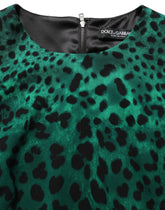 Dolce & Gabbana Green Leopard Print Silk Knee Length Dress - IT42|M