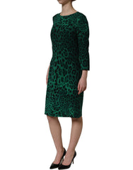 Dolce & Gabbana Green Leopard Print Silk Knee Length Dress - IT42|M