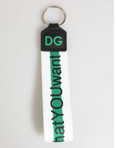 Dolce & Gabbana Green Logo Polyester Silver Brass Holder Keychain Keyring - Keychains