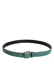Dolce & Gabbana Green Ostrich Leather Silver Metal Buckle Belt - 80 cm / 32 Inches - Belts