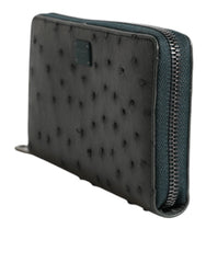 Dolce & Gabbana Green Ostrich Logo Plaque Zip Around Continental Wallet